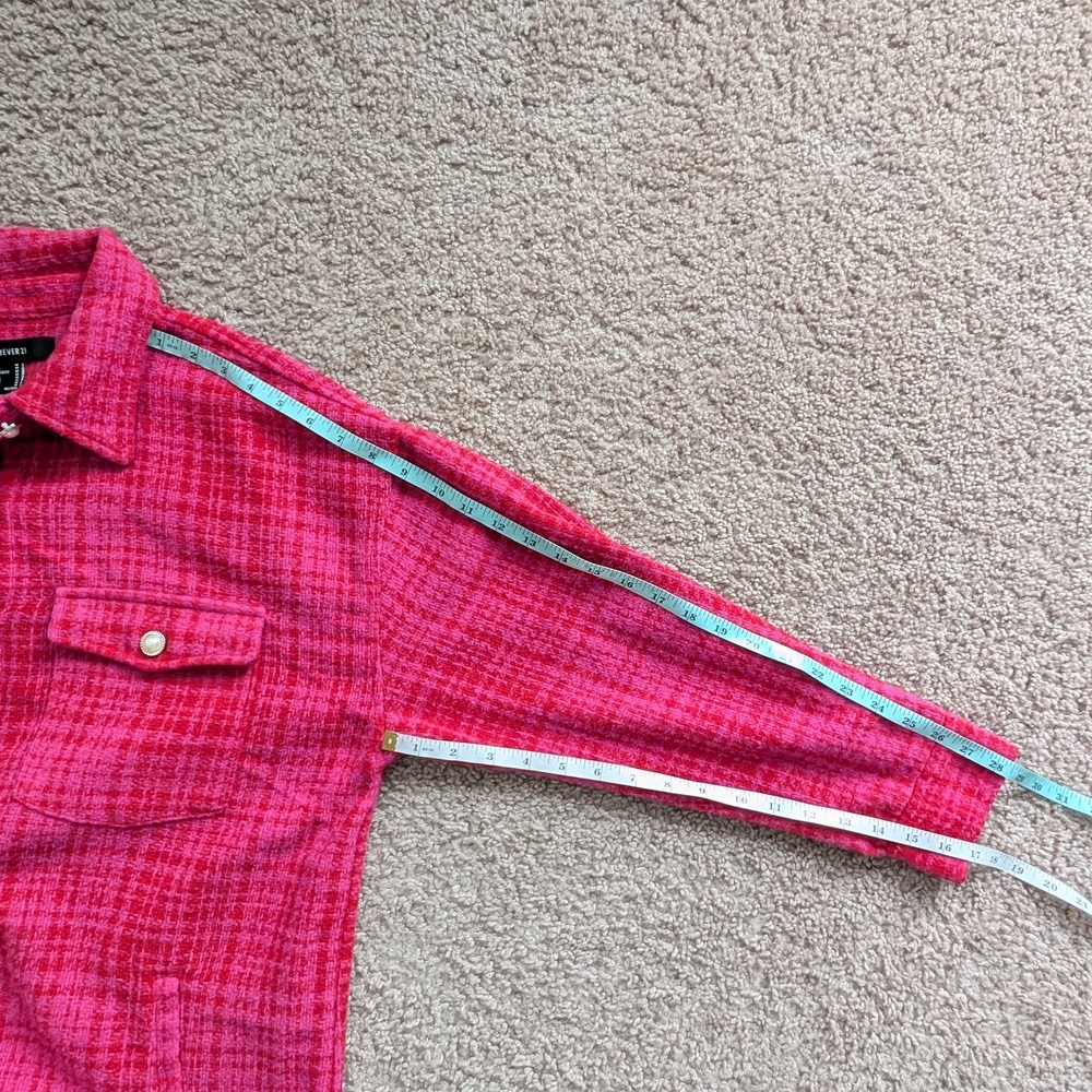 Forever 21 Vibrant Pink Plaid Oversized Faux Pearl Diamond Blazer Jacket Medium - Picture 13 of 13